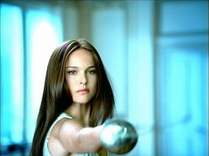 Natalie Portman with fencing foil