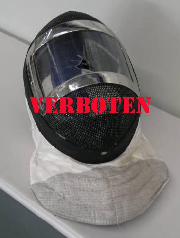 The Uhlmann fencing mask that was pierced in November 2009