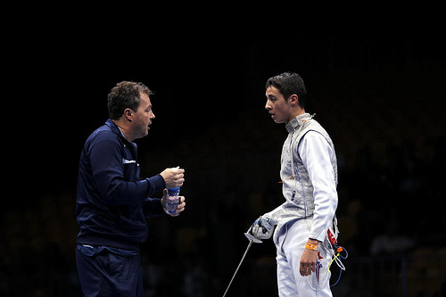 Alex Massialas coached by his father, Greg.  Photo: FencingPhotos.com