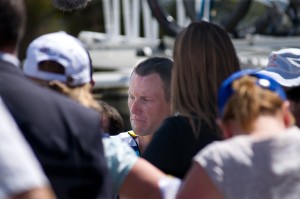 Lance Armstrong facing the media