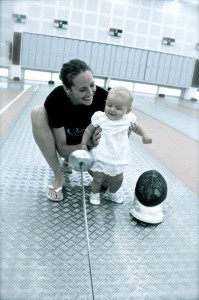 Sherraine Schalm has retired from competitive fencing but daughter Gaia has an early start. (Photo via Canadian Fencing Federation.)