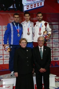 Medalists for the men's sabre event