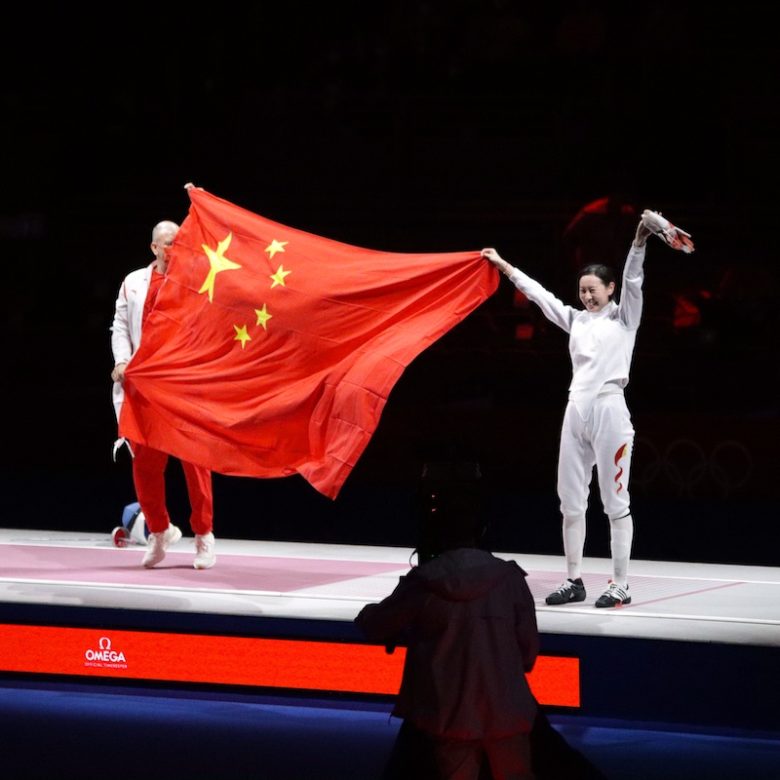 Sun Yiwen after winning her first Olympic Gold in Women's Epee Individual, Tokyo 2020