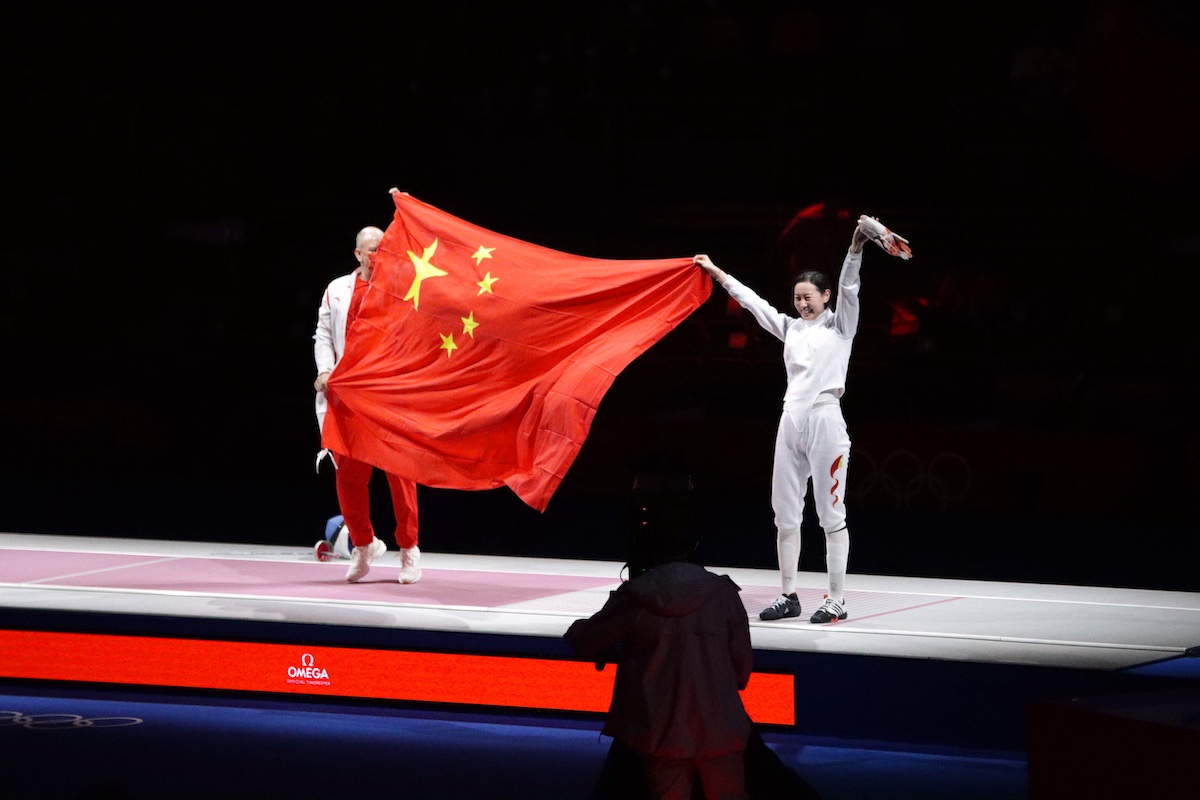 Sun Yiwen after winning her first Olympic Gold in Women's Epee Individual, Tokyo 2020